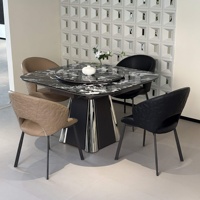 Table à manger moderne approuvée CE, aspect marbre noir, avec plateau tournant, base en acier inoxydable, pour salon et hôtel