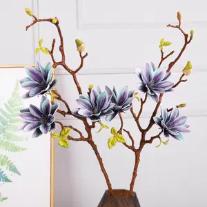 High Quality Silk Artificial Flowers Long Branches Single 3 Head Flower Magnolia Artificial Flower With Vase For Home Decor