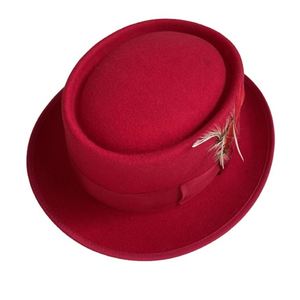 Sombrero de Copa Clásico Unisex R183, 100% Lana, con Logotipo Personalizado, Ala Corta, de Fieltro, Informal, para Fiesta, Rojo - Product Image 1