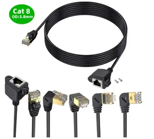 الحق زاوية 90 درجة شبكة كابل التصحيح من الإيثرنت Cat8 RJ45 الإناث كابل تركيب اللوحة