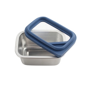 Stainless Steel Rectangle Food Container with Blue Plastic Lid Airtight Leak Proof Single Compartment <b>Lunch</b> <b>Box</b> - Product Image 5