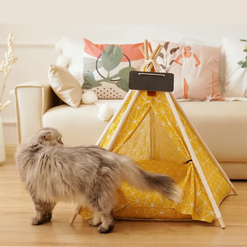 Custom House Cat Bed Portable Teepee With Thick Cushion For Dog Puppy, Outdoor Indoor Pet Tent Bed