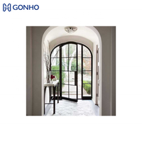 Portes d'entrée en verre à battants de style français moderne GONHO, cadre en alliage d'aluminium, surface thermolaquée, double vitrage de sécurité trempé, écoénergétique