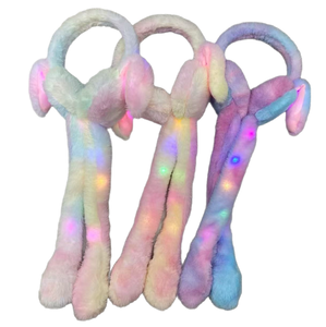 Cappello da festa in peluche a forma di coniglio dalle orecchie lunghe, all'ingrosso dalla fabbrica, con luci LED e magnete airbag, divertente cappello animale per il rientro a scuola - Product Image 1