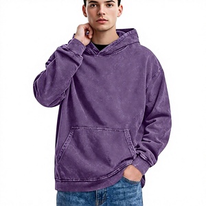 Sweat-shirt à capuche épais en molleton thermique pour homme, personnalisé avec logo OEM, tricoté uni, style vintage délavé à l'acide, 100 % coton - Product Image 3