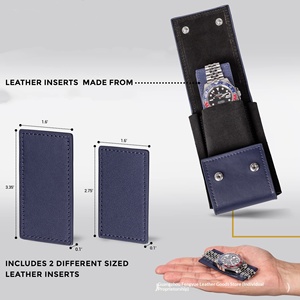 Caja de Almacenamiento Rectangular para Relojes, de Cuero Genuino con Patrón Nappa, Diseño de Bloques de Color, para Colección de Relojes, de Viaje, con Tapa Abatible en Color Contrastante - Product Image 4