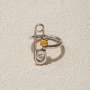 Stainless Steel <b>Ring</b> With 18K Gold Accents Paperclip Design Unisex Jewelry Gift - Product Image 4