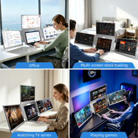 Moniteur portable pliable 18,5 pouces à succès avec Type-C, Full HD, triple moniteur pour ordinateur portable, rotation libre, vente directe usine OEM/ODM