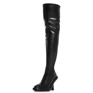 Custom Heels Women's Stretchy Square Toe Thigh High Skintight <b>Boots</b> Flared Stiletto Heels Shoes Over Knee Long Booties - Product Image 3