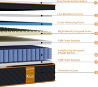 Matelas Orthopédique Queen et King Size 10 et 12 Pouces en Mousse à Mémoire de Forme Visco Gel et Ressorts Ensachés, Tissu Tricoté Amovible, Emballé Sous Vide pour Chambre à Coucher