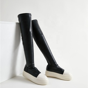 Thick Sole Shoes Stretchy Long Boots Round Toe Platform Over Knee High Flat <b>Booties</b> Women Flats Casual - Product Image 5