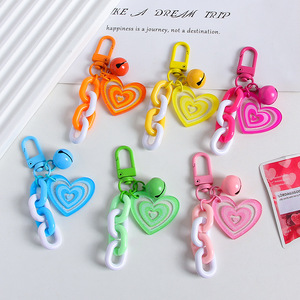 Creative Double Heart Chain Keychain Fresh Colorful PVC Bell Bag Hanging Ornament Cartoon Style Car Keychain Pendant Plastic