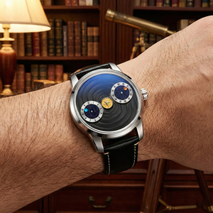 นาฬิกาข้อมือแบรนด์ส่วนตัว แบบสั่งทำพิเศษ ระบบอัตโนมัติ หน้าปัดแสดงชั่วโมงแบบวันเดอร์ริง ตัวเรือนสแตนเลสสตีล 316L สายหนัง หน้าปัดหินอุกกาบาต - Product Image 2