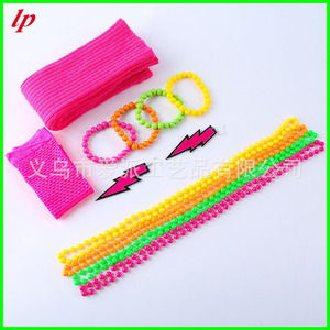 LPP4363 Neon Party Set Necklace <b>Bracelet</b> Earrings Gloves Socks Rose <b>Red</b> Green Yellow Pink Birthday Props - Product Image 2