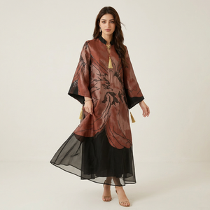 Robe longue de créateur jacquard pour femme, tenue modeste à manches cloche et pompons, fourniture directe usine - Product Image 1