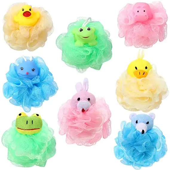 Mainan hewan warna-warni gaya jaring mandi kartun tubuh Scrubber bola Shower Mesh spons mandi untuk anak-anak dewasa