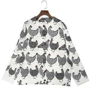 <span class=keywords><strong>Cardigan</strong></span> in Maglia da Donna con Stampa di Polli in Bianco e <span class=keywords><strong>Nero</strong></span>, Collo Tondo, Bottoni, Maniche Lunghe, <span class=keywords><strong>Oversize</strong></span>, per Tutte le Stagioni, Casual - Product Image 3