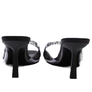 Black Large Size Rhinestone Mule <strong>Heels</strong>: Square Toe, Stiletto <strong>Heel</strong> <strong>Sparkly</strong> &amp; Elegant for Evening Occasions - Product Image 5