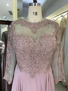 Rose poussiéreuse grande taille Aline Applique perles à manches longues dos complet en mousseline <span class=keywords><strong>de</strong></span> soie <span class=keywords><strong>mère</strong></span> <span class=keywords><strong>de</strong></span> <span class=keywords><strong>la</strong></span> <span class=keywords><strong>mariée</strong></span> <span class=keywords><strong>pour</strong></span> <span class=keywords><strong>la</strong></span> fête <span class=keywords><strong>de</strong></span> mariage - Product Image 3