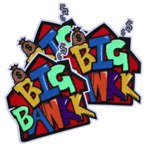 Benutzer definierte Brief gedruckt BIG BANKK Logo Filz Stoff Applikation Eisen auf Chenille gestickte Patches für Kleidung Hoodie Kinder jacke