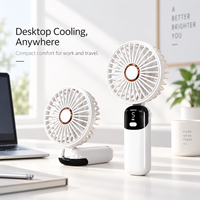 Ventilateur portable pliable USB à 5 vitesses avec affichage, moteur sans balais, double alimentation (USB/Batterie Lithium) pour bureau et extérieur