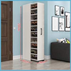 Étagère à chaussures mobile avec panneau en bambou coulissant, porte, roulettes, grande capacité - Product Image 5