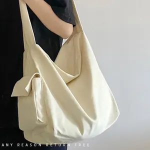 Bolso de lona grande coreano para estudiantes, bandolera de lona cruzada con logotipo impreso personalizado