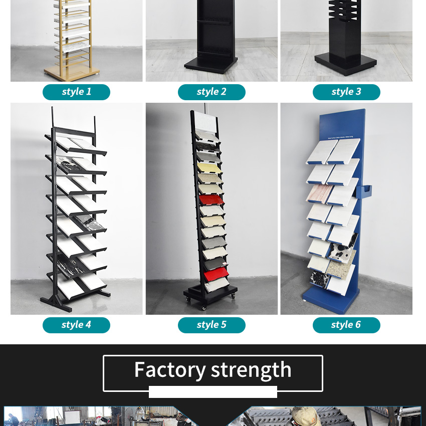 Soportes de suelo personalizados de fábrica que muestran soportes de torre para baldosas de cerámica, piedra, mármol, granito, cuarzo, muestra de exhibición.