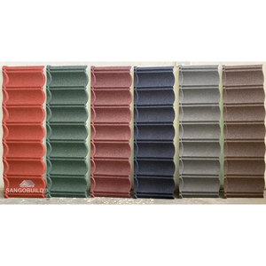 Tuiles de <span class=keywords><strong>toiture</strong></span> <span class=keywords><strong>en</strong></span> métal revêtues de pierre résistantes aux intempéries SANGOBUILD avec une garantie d'étanchéité de 50 ans pour la construction de maisons - Product Image 1