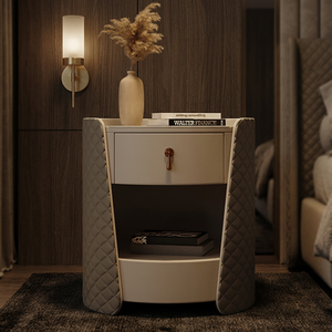 Table de chevet <span class=keywords><strong>Evelyn</strong></span> T17, style italien moderne minimaliste, en cuir véritable, fabrication artisanale, plateau en bois massif, écologique, luxe pour chambre à coucher - Product Image 4