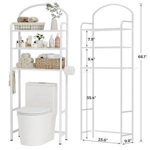 Scaffale Moderno a 3 Ripiani in Metallo Salvaspazio CF con Protezione Antiribaltamento, Organizzatore per Bagno con 4 Ganci, Porta Carta Igienica, Scaffale da Appoggio per WC per la Casa - Product Image 2