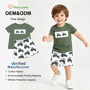 Completo Estivo per Bambini 2 Pezzi in Fibra di Bambù, Maglietta a Maniche Corte e Pantaloncini con Stampa Aereo e Nuvole, Morbido e Traspirante, 2-5 Anni, Vendita all'Ingrosso - Product Image 2