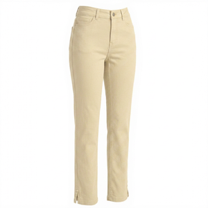 Pantalones de mezclilla casuales de corte regular para mujer, de cintura media, pierna recta, cinco bolsillos, con abertura en la parte inferior, transpirables, para verano y primavera, de algodón y elastano. - Product Image 1