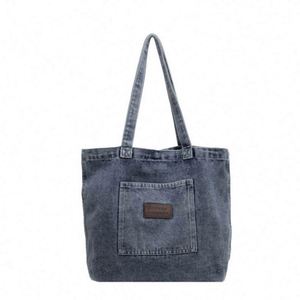 Sac fourre-tout en toile pour la vie quotidienne, grande capacité, en jean, pliable, avec logo personnalisé – Vente directe usine - Product Image 3