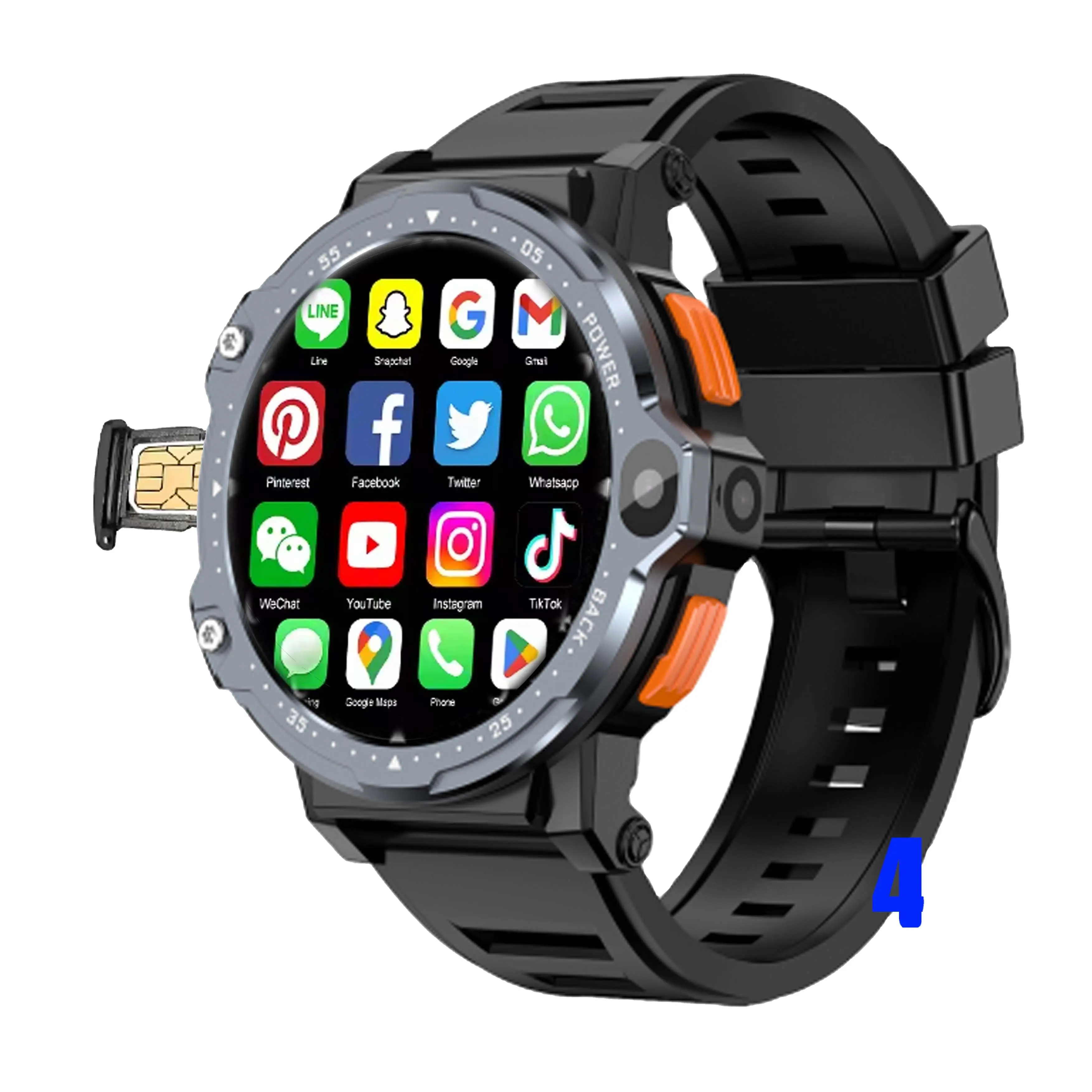 Smartwatch Android 2024 para chamadas de telefone, fabricante de relógio inteligente com GPS 4g para homens e com slot para cartão Sim