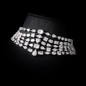 00113 Colliers ras de cou de luxe à 5 couches, ensembles de bijoux pour femmes, zircone cubique, ensemble de collier de mariée, réglable - Product Image 2