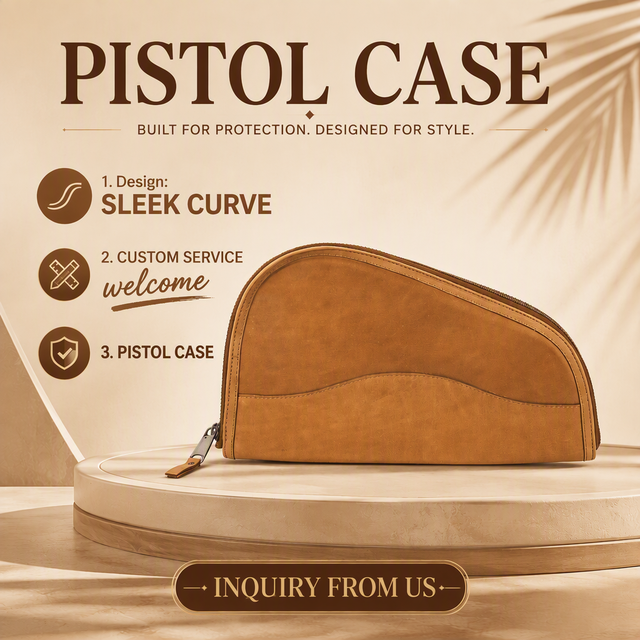 Custom Leather Hand Gun Storage Pouch with Zippered Holster Concealed Carry Bag