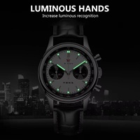 Montre-bracelet Red Star Panda pour homme, chronographe mécanique 1963, bracelet en cuir, mouvement Seagull ST1901, 40 mm, lumineuse