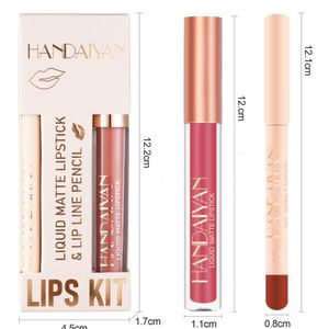 Kit de rouge à lèvres liquide et crayon à lèvres HANDAIYAN 12 couleurs, livraison gratuite, cosmétiques coréens, maquillage <span class=keywords><strong>pour</strong></span> femmes, beauté, rouge à lèvres - Product Image 1