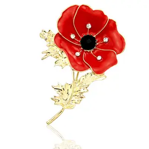 Rote Mohn blume Frauen Brosche Emaille Pin Lady Kleid Pullover Stoff Revers Metall Abzeichen 4,3*6,6 cm