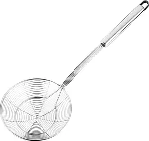 Solid Stainless Steel Spider Strainer Skimmer Ladle for Cooking and Frying, Kitchen Utensils Wire Strainer Pasta Strainer Spoon