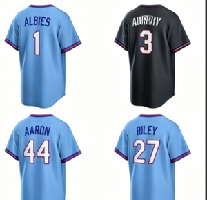 Personalizado de Atlanta # 10 JONES # 27 RILEY Camiseta de béisbol Camiseta deportiva de manga corta Ropa de equipo - Product Image 1