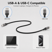 Kabel USB a ke C Pengisian Cepat 3A Berbahan Aluminium Alloy Kepang, Kompatibel untuk Laptop, Monitor, Ponsel