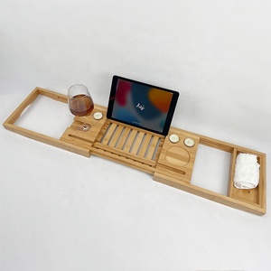 <strong>Bamboo</strong> <strong>Bath</strong> Caddy Bathtub <strong>Tray</strong> with Caddle Jar Christmas Gift - Product Image 2