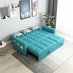 Foldable Pull Out Tech Cloth Sofa <b>Bed</b> Dual Use Multifunctional Double Telescopic Combination With Chaise For Small Living Room - Product Image 2