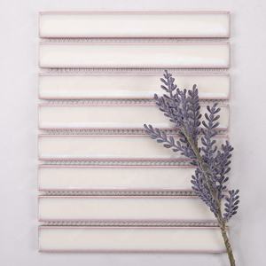 Dédouanement de stock pas cher prix usine cuisine dosseret Stackbond 30*220mm brillant émaillé blanc porcelaine mur doigt tuile mosaïque - Product Image 6