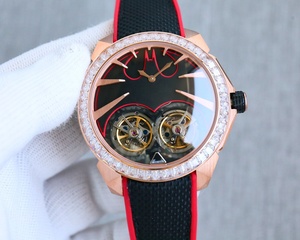 Montre mécanique à double tourbillon avec squelette sur le thème des super-héros, lunette sertie de diamants, montre de sport de luxe pour homme, montre en caoutchouc noir et rouge - Product Image 2