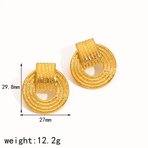 Boucles d'oreilles clous géométriques martelées en forme de compas, en acier inoxydable plaqué or 18 carats, pour femme, bijoux de mode pour soirée - Product Image 5