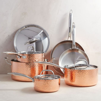 Ensemble d'ustensiles de cuisine martelés avec manche rivetée, en acier inoxydable de couleur dorée, de haute qualité