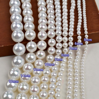 Perles rondes blanches en plastique ABS imitation perle, 4-14 mm, perles en vrac, trou droit, pour la fabrication de bijoux, artisanat, bricolage